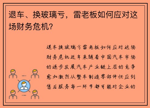 退车、换玻璃亏，雷老板如何应对这场财务危机？
