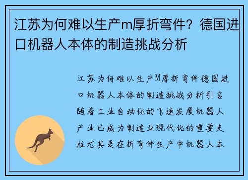 江苏为何难以生产m厚折弯件？德国进口机器人本体的制造挑战分析